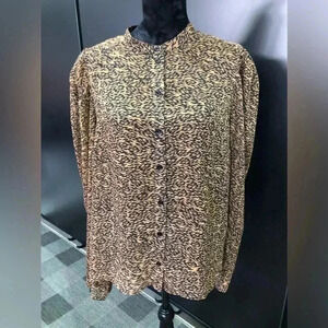 Ted Baker London Puff long sleeve button down, animal print blouse , size M5